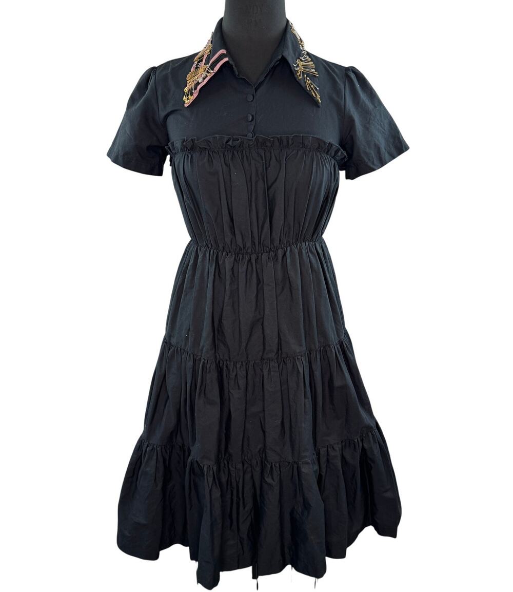 Nº21 N21 Black Tiered Dress Cotton Grunge Punk Collared Short Sleeve Size 38